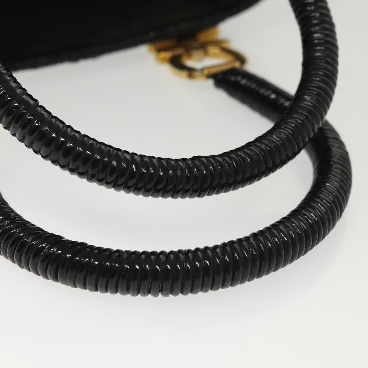 Salvatore Ferragamo Gancini Hand Bag Rattan Black Gold Auth 138876A