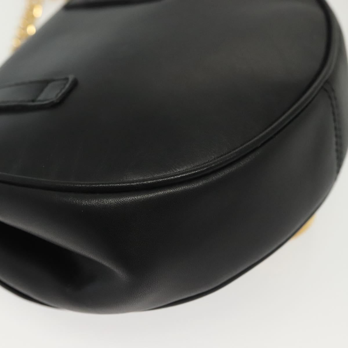 Salvatore Ferragamo Gancini Chain Shoulder Bag Leather Black Gold Auth 138877