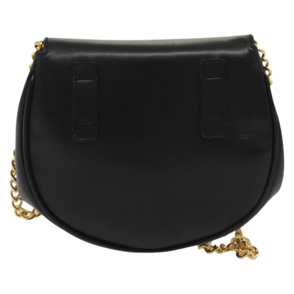 Salvatore Ferragamo Gancini Chain Shoulder Bag Leather Black Gold Auth 138877