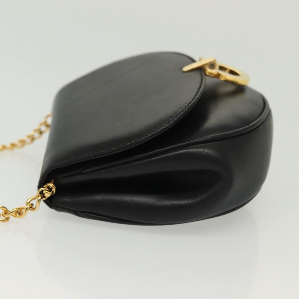 Salvatore Ferragamo Gancini Chain Shoulder Bag Leather Black Gold Auth 138877