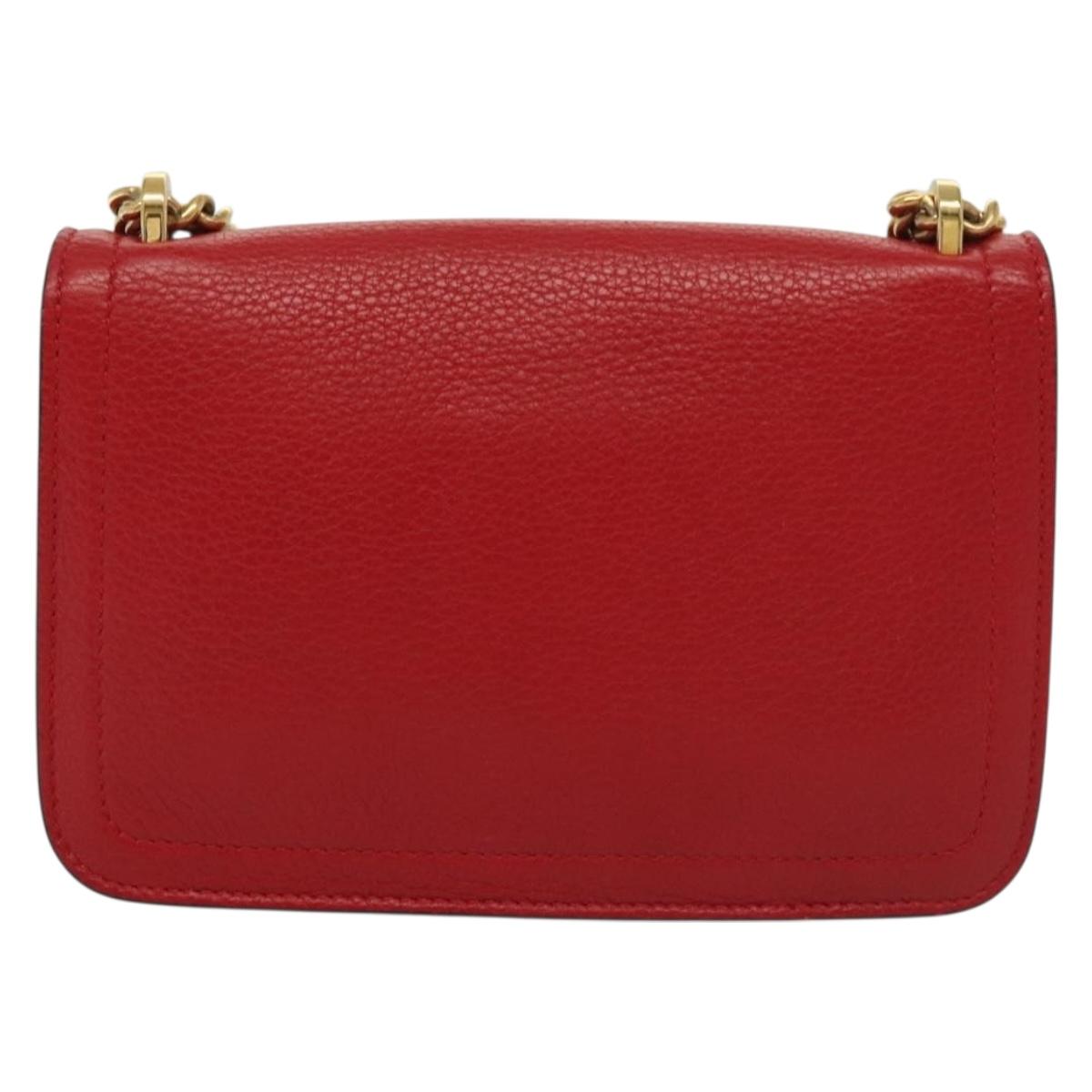 Salvatore Ferragamo Chain Vala Shoulder Bag Leather Red Gold Auth 138878