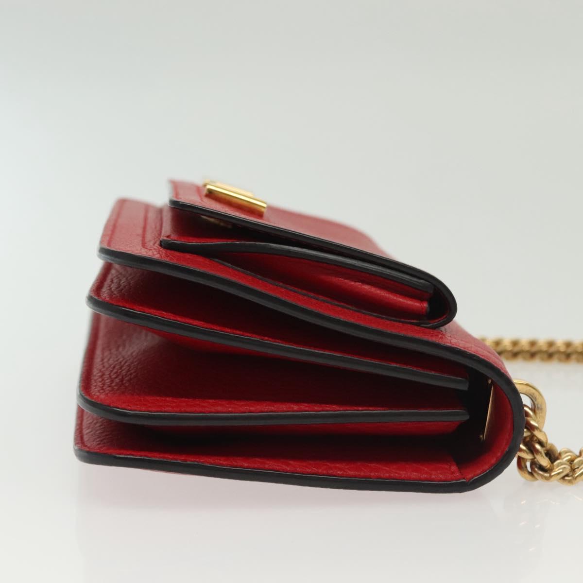 Salvatore Ferragamo Chain Vala Shoulder Bag Leather Red Gold Auth 138878