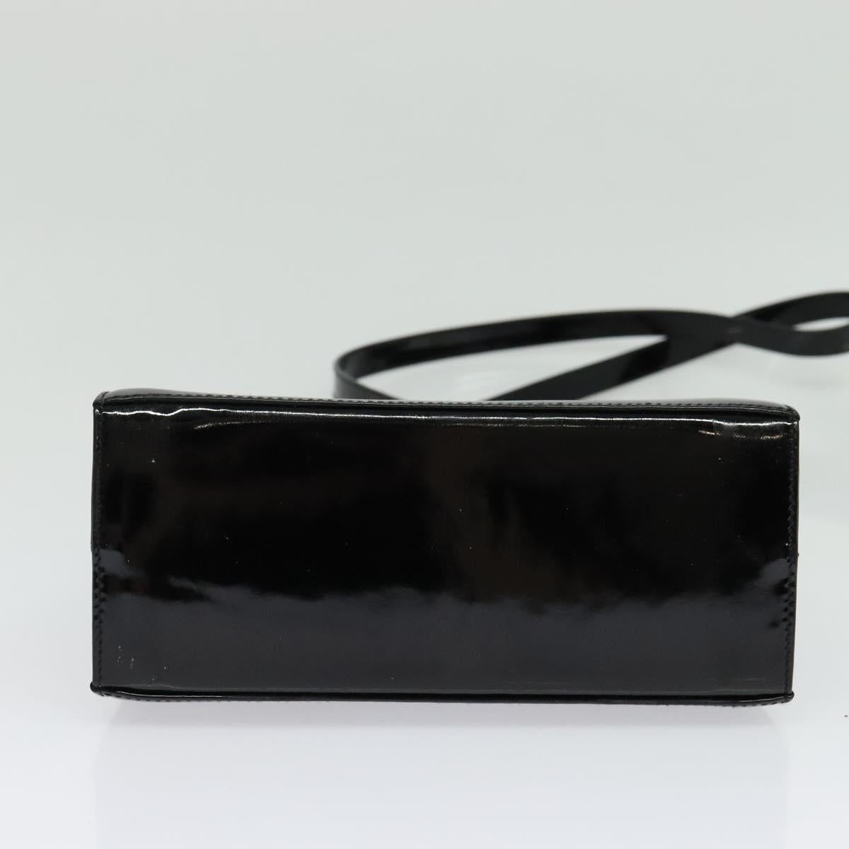 Salvatore Ferragamo Gancini Hand Bag Enamel 2way Black Gold Auth 138879