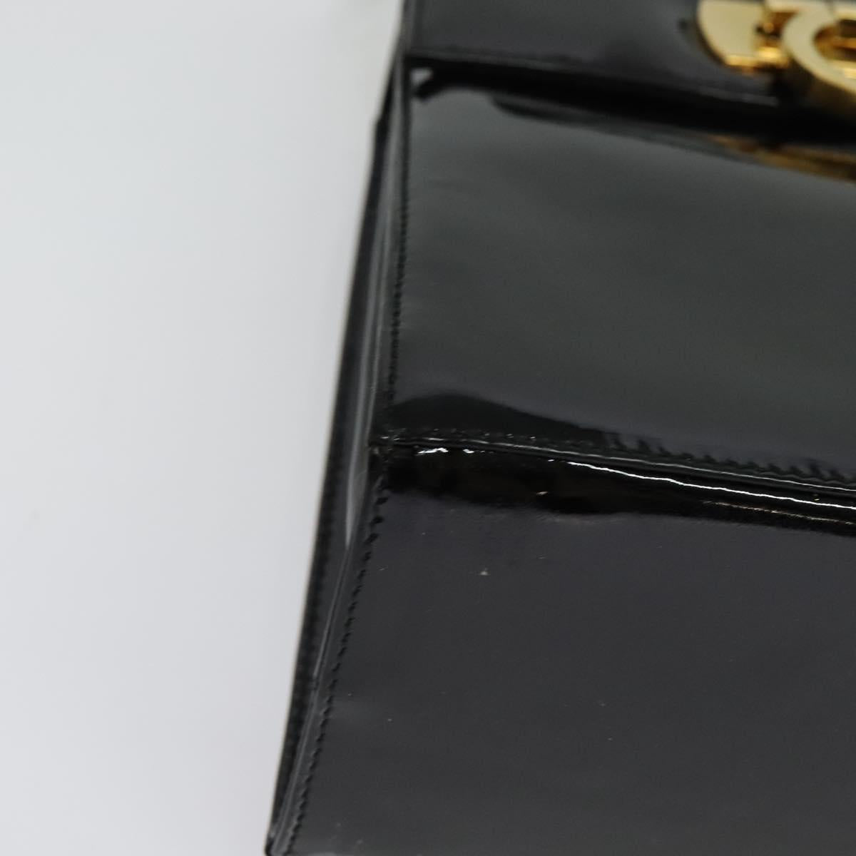 Salvatore Ferragamo Gancini Hand Bag Enamel 2way Black Gold Auth 138879
