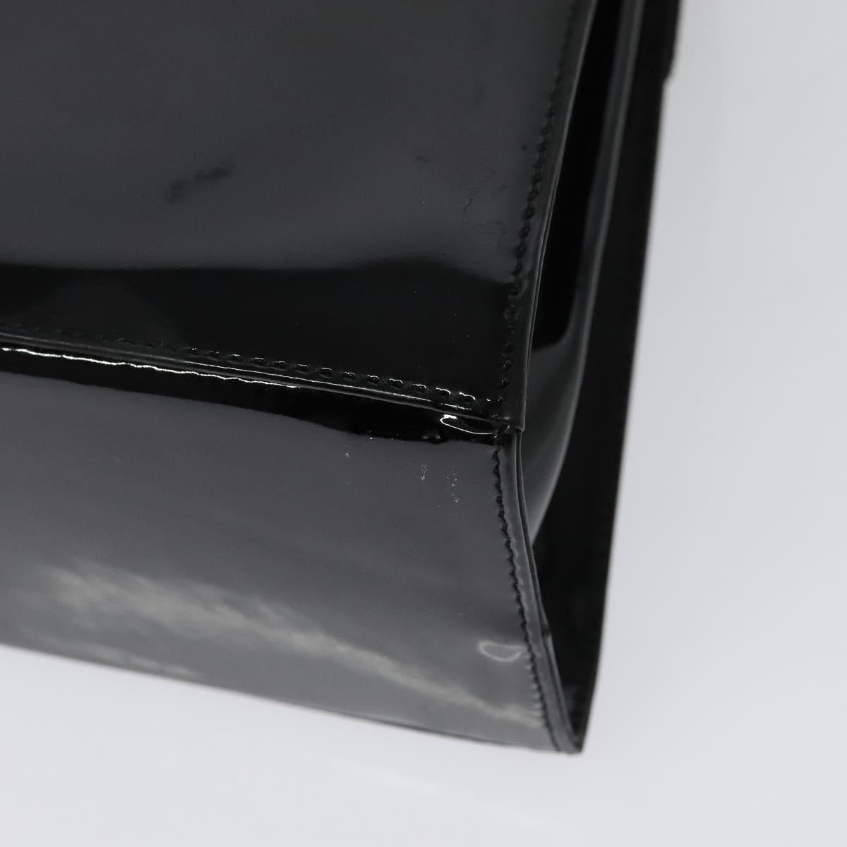 Salvatore Ferragamo Gancini Hand Bag Enamel 2way Black Gold Auth 138879