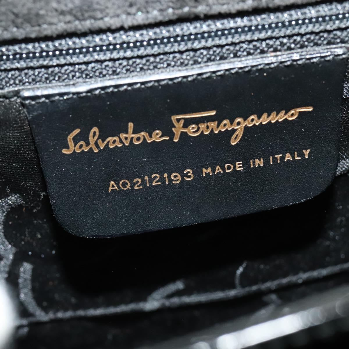 Salvatore Ferragamo Gancini Hand Bag Enamel 2way Black Gold Auth 138879