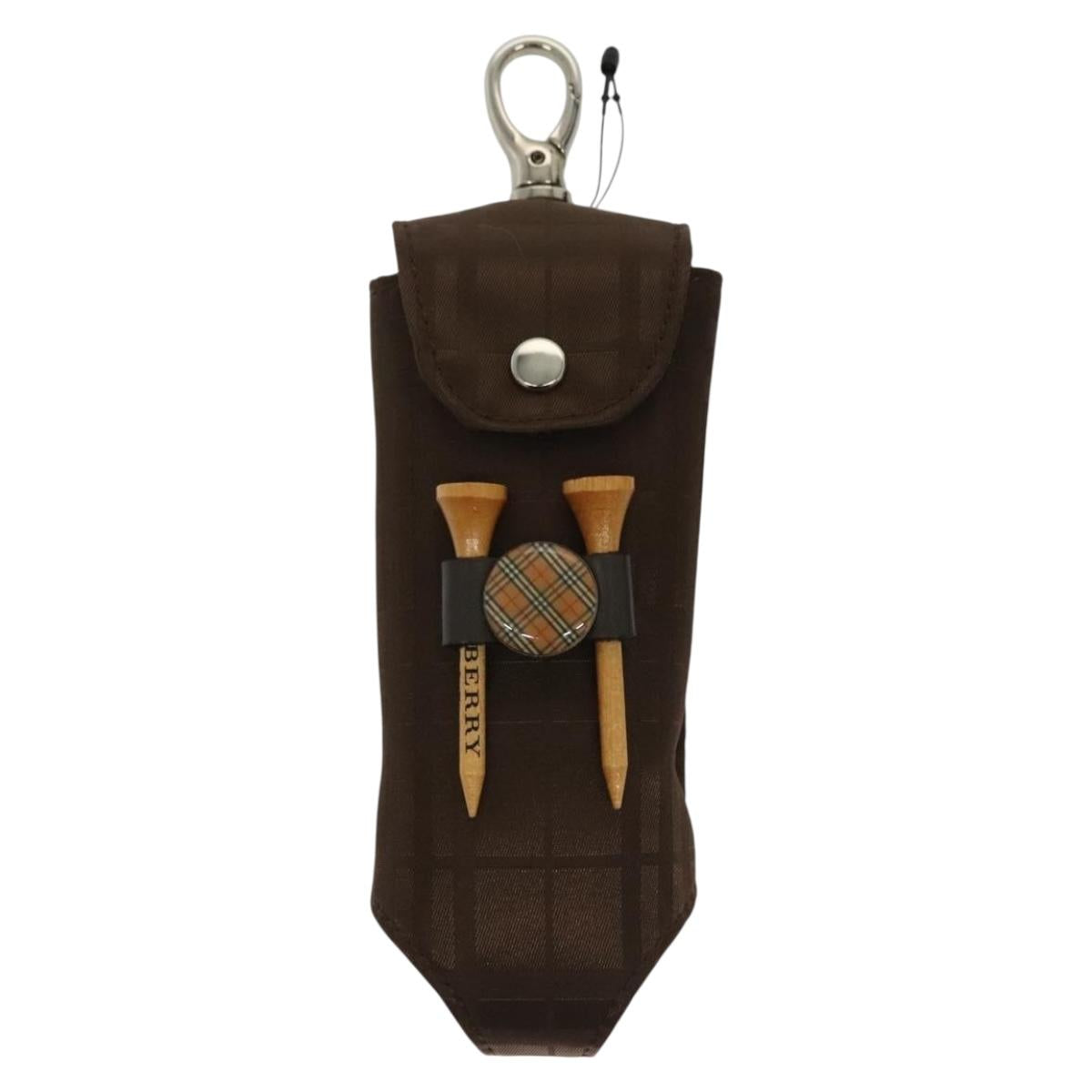 BURBERRY Golf Ball Case Nylon Brown Silver Auth 138917