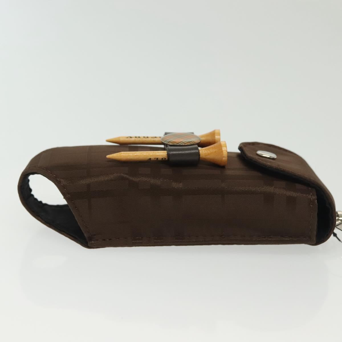 BURBERRY Golf Ball Case Nylon Brown Silver Auth 138917