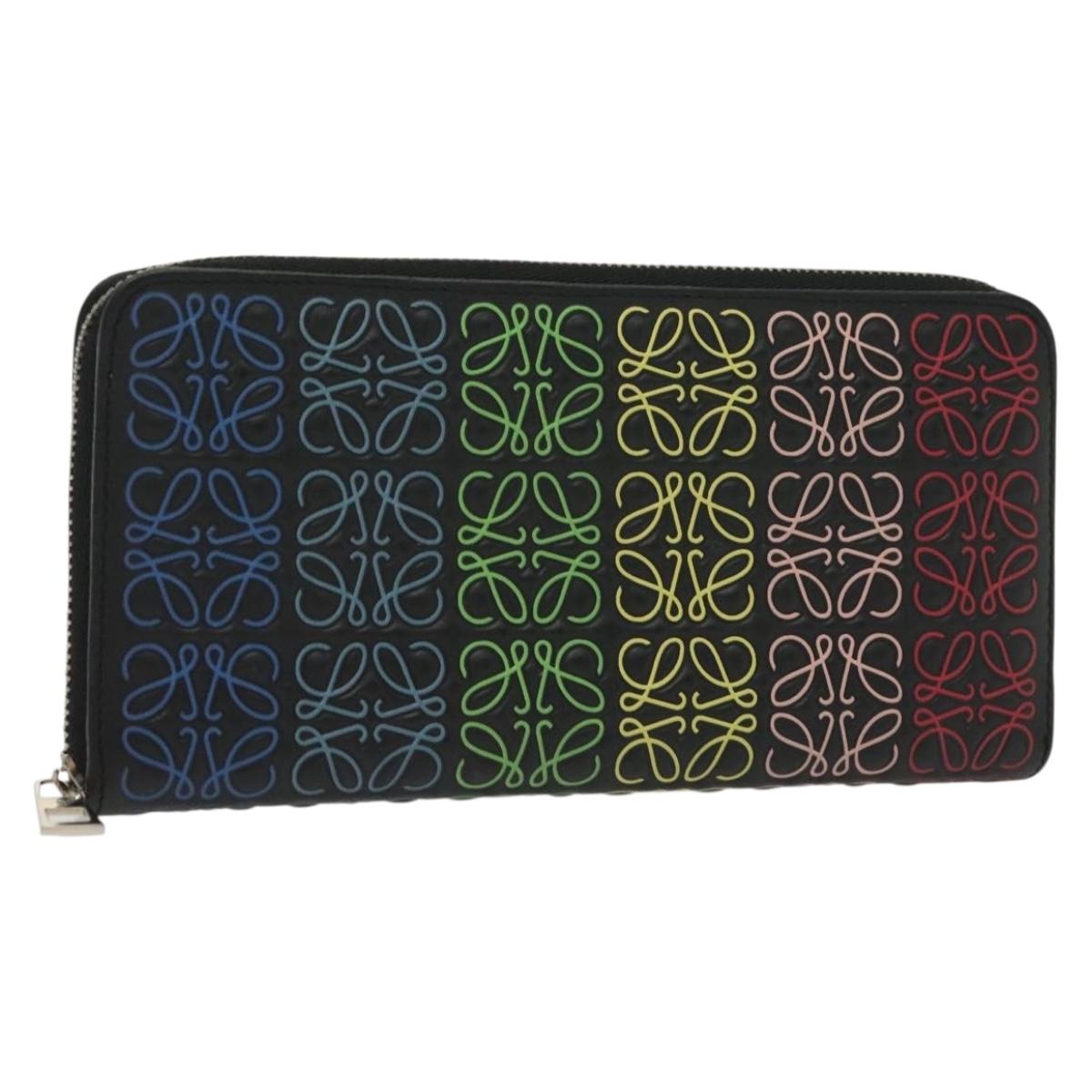 LOEWE Anagram Long Wallet Leather Black Auth 138939