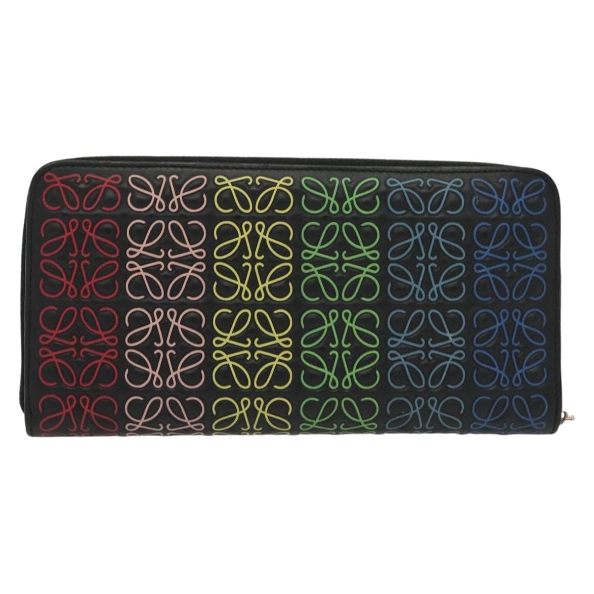 LOEWE Anagram Long Wallet Leather Black Auth 138939