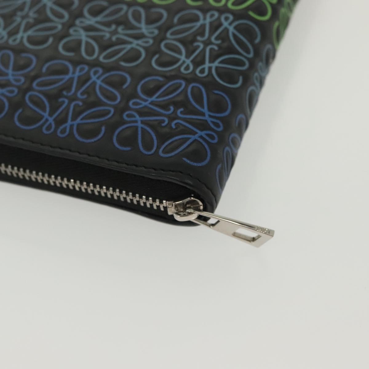 LOEWE Anagram Long Wallet Leather Black Auth 138939