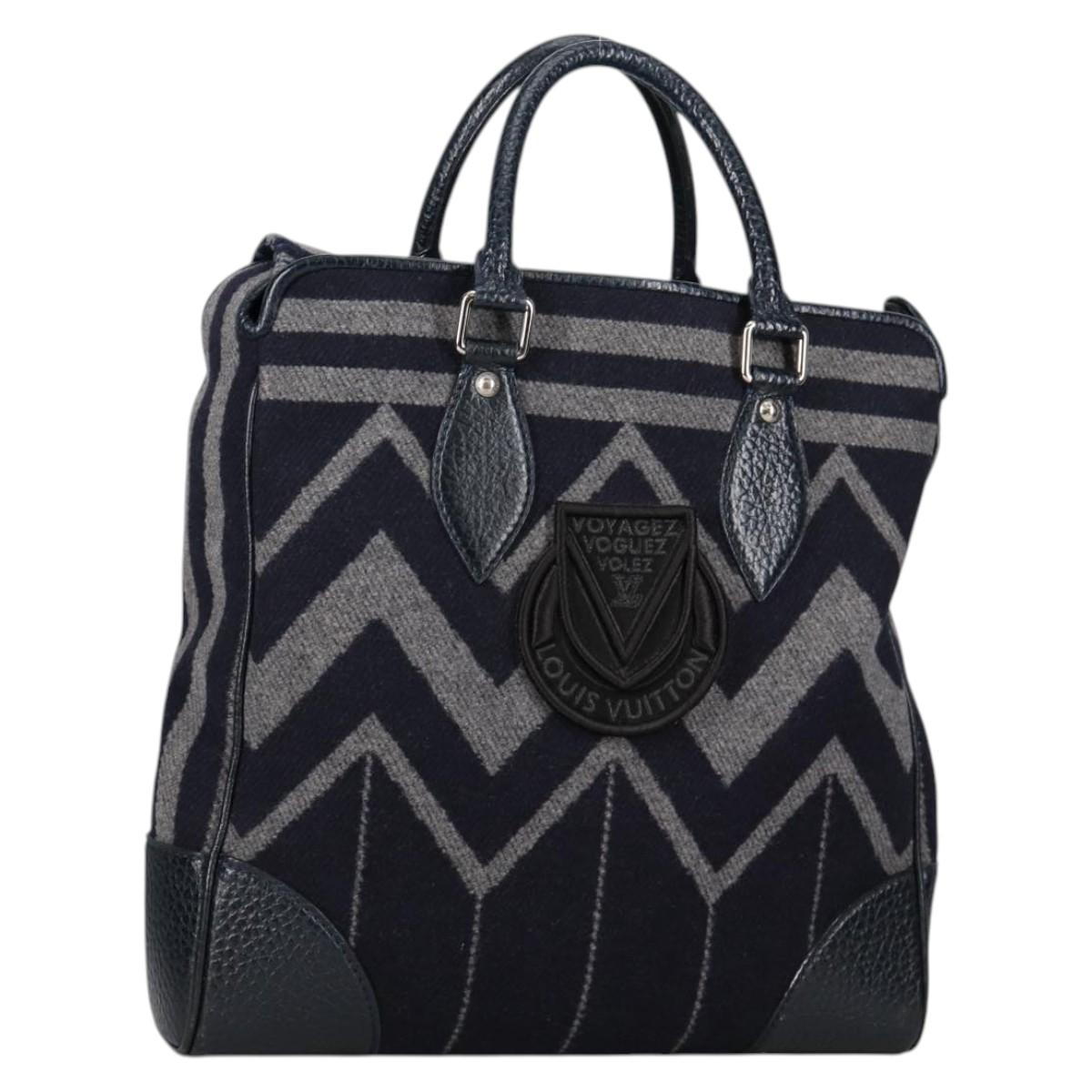 LOUIS VUITTON Cabas Vale Karakoram Hand Bag Wool Navy M95240 LV Auth 138949A