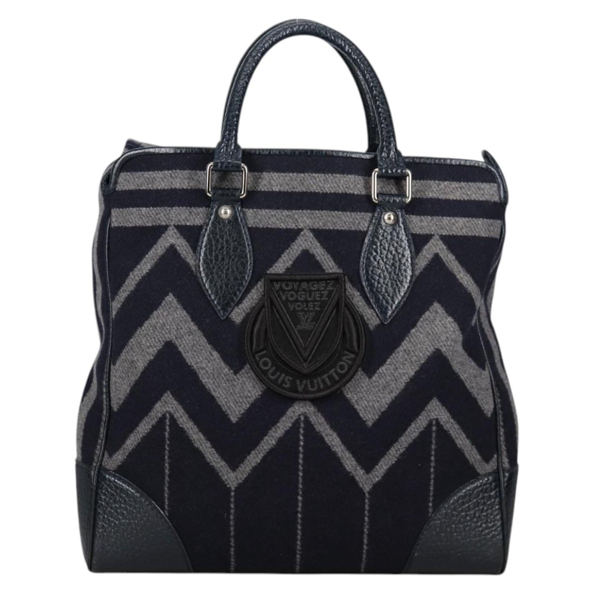 LOUIS VUITTON Cabas Vale Karakoram Hand Bag Wool Navy M95240 LV Auth 138949A