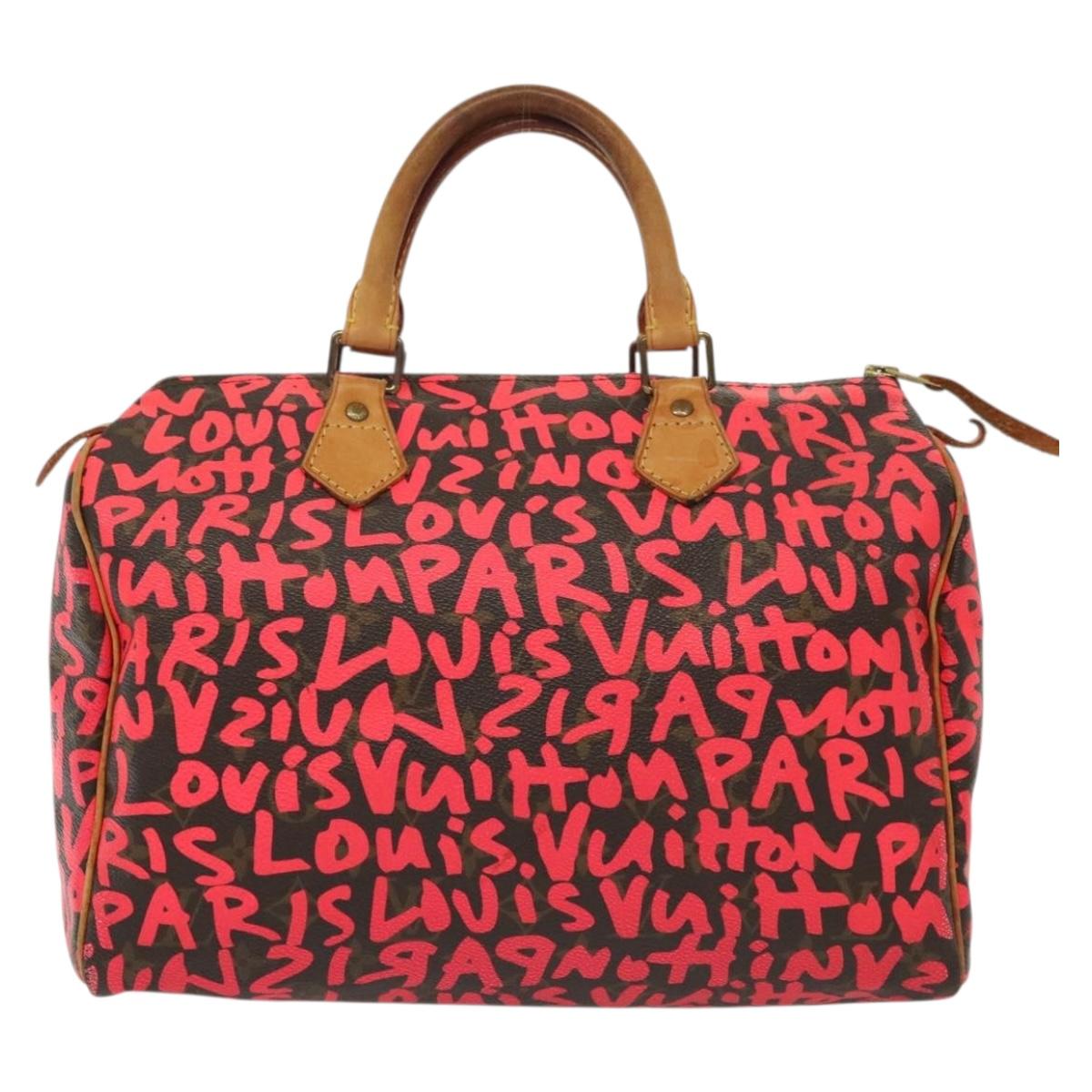LOUIS VUITTON Monogram Graffiti Speedy 30 Hand Bag Pink M93704 LV Auth 138959A