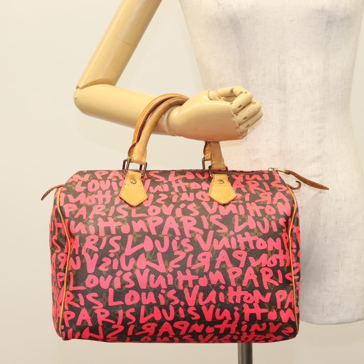 LOUIS VUITTON Monogram Graffiti Speedy 30 Hand Bag Pink M93704 LV Auth 138959A