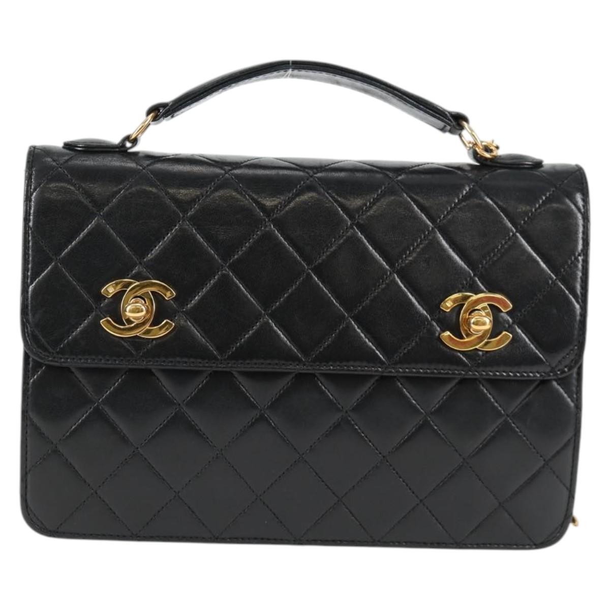 CHANEL Matelasse Double Turn Lock Coco Chain Bag Lamb Skin CC Auth 138976SA