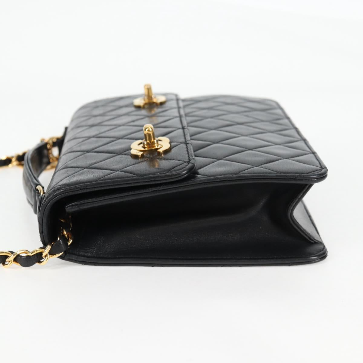 CHANEL Matelasse Double Turn Lock Coco Chain Bag Lamb Skin CC Auth 138976SA