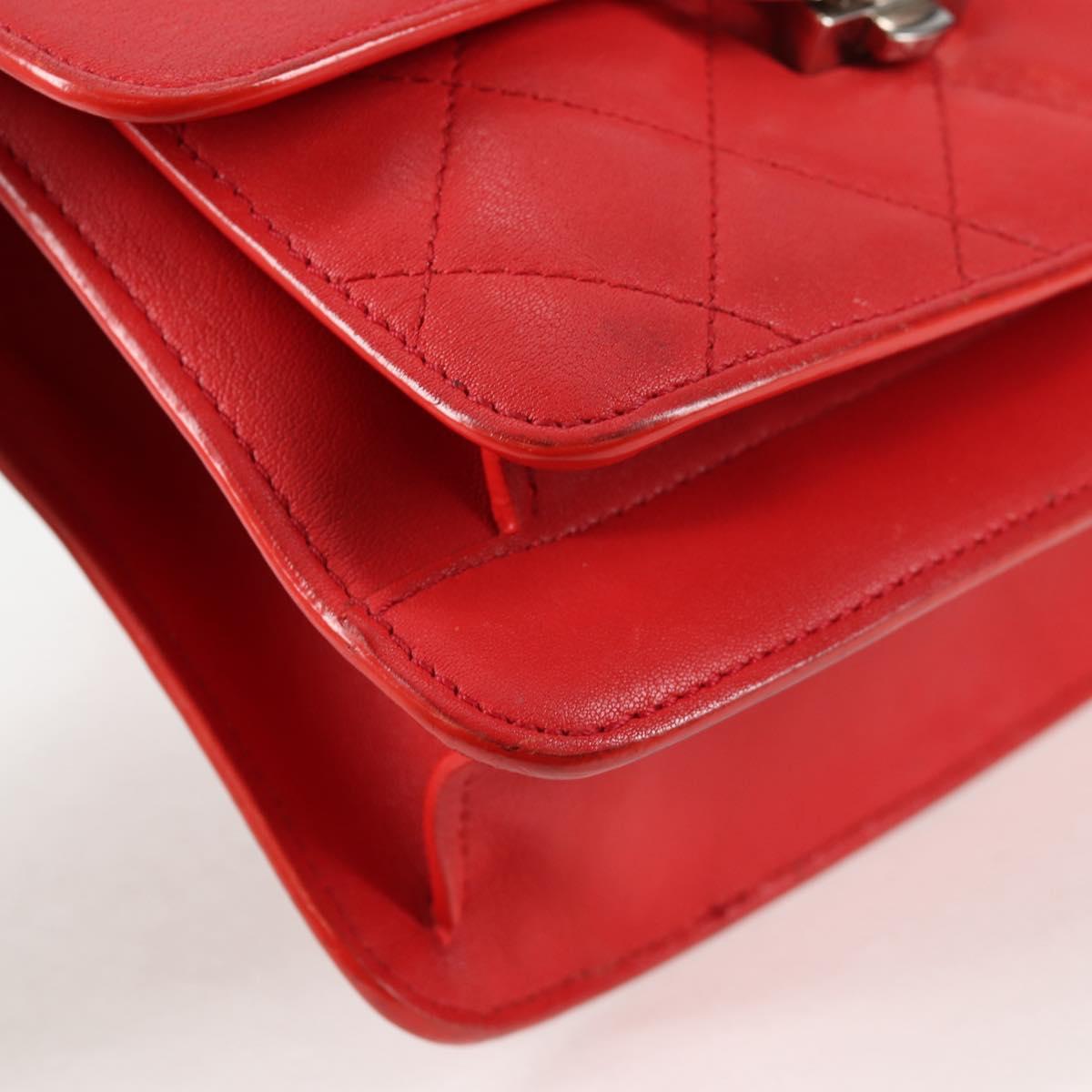CHANEL Matelasse Chain Shoulder Bag Leather Red Silver CC Auth 138980M