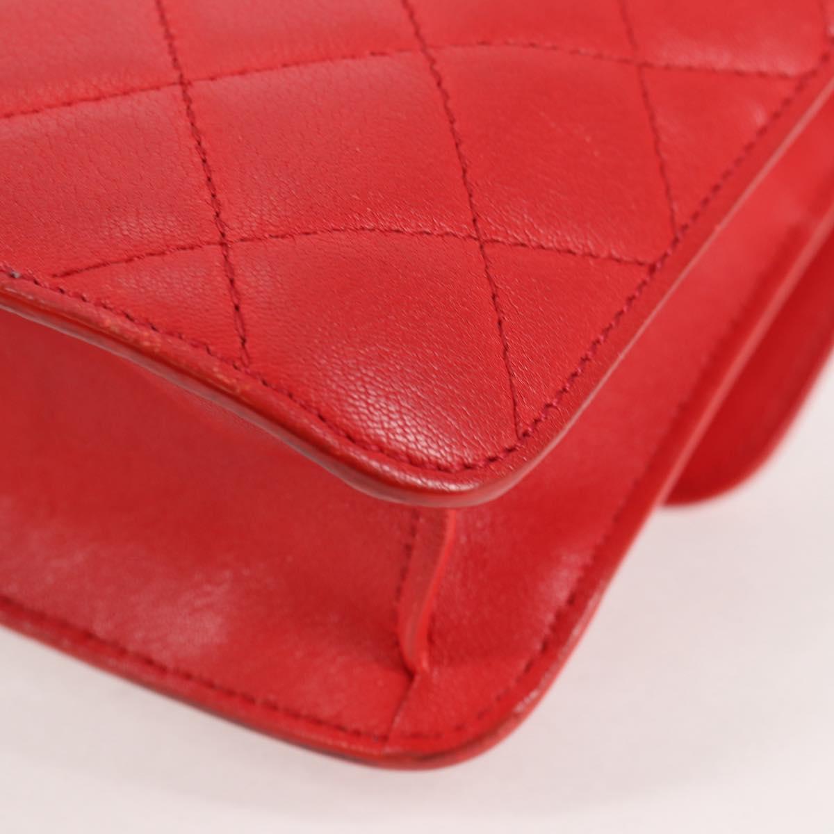 CHANEL Matelasse Chain Shoulder Bag Leather Red Silver CC Auth 138980M