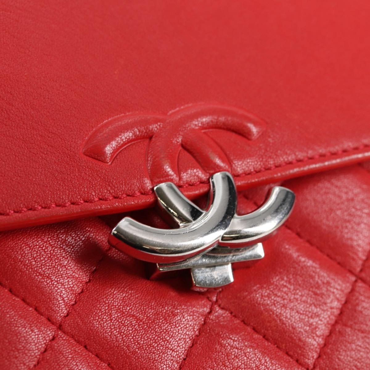 CHANEL Matelasse Chain Shoulder Bag Leather Red Silver CC Auth 138980M