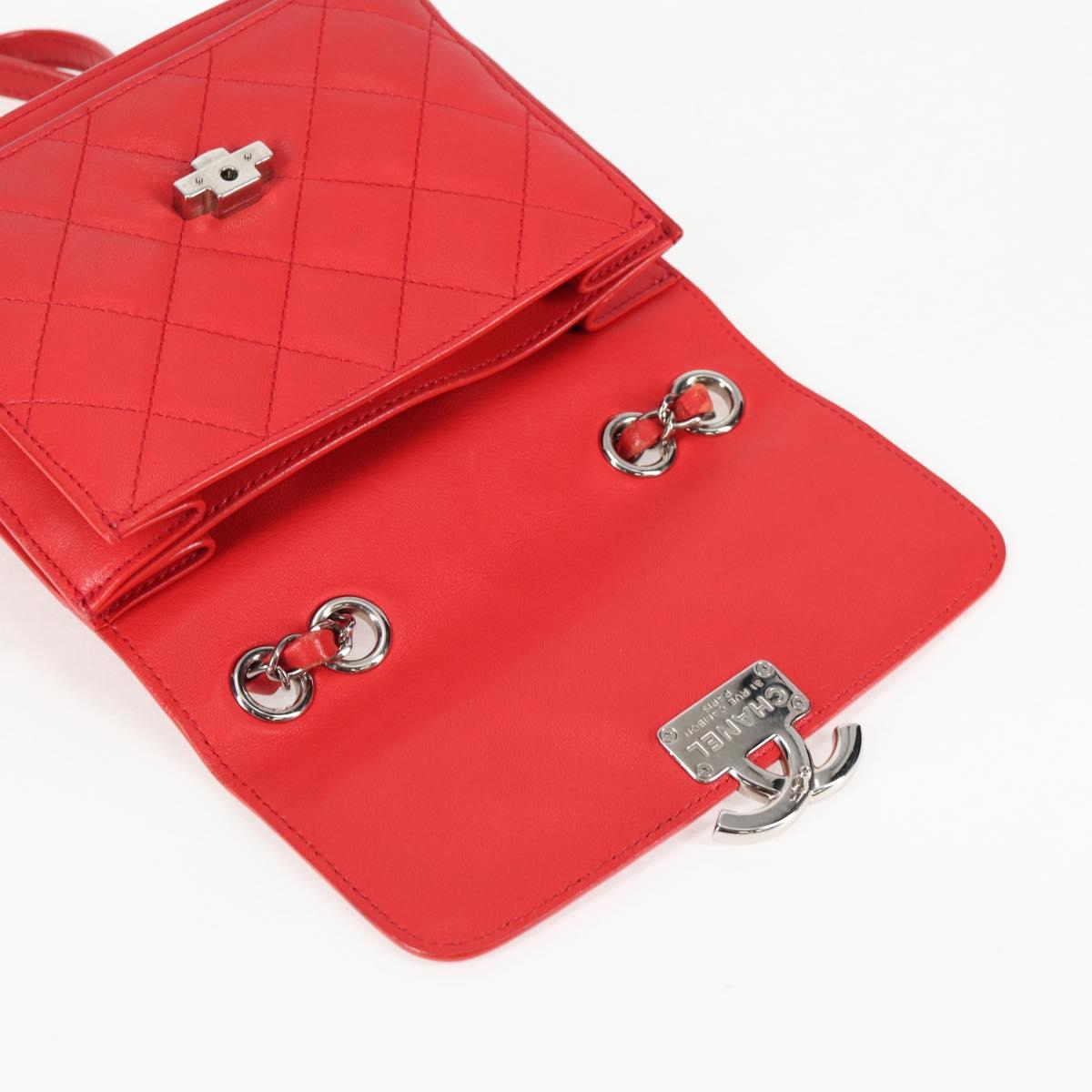 CHANEL Matelasse Chain Shoulder Bag Leather Red Silver CC Auth 138980M