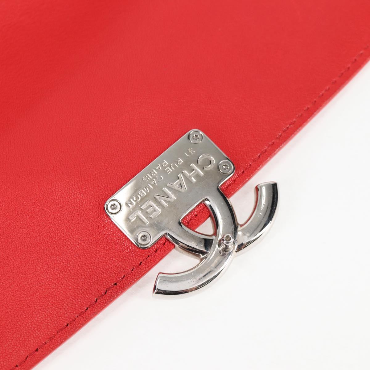 CHANEL Matelasse Chain Shoulder Bag Leather Red Silver CC Auth 138980M