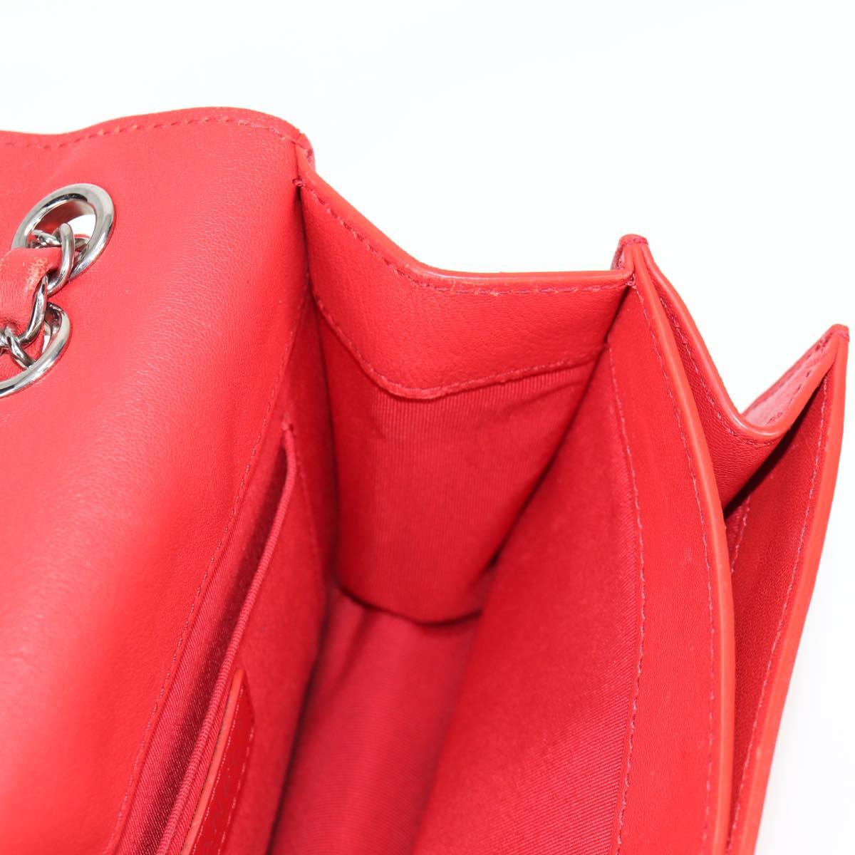 CHANEL Matelasse Chain Shoulder Bag Leather Red Silver CC Auth 138980M
