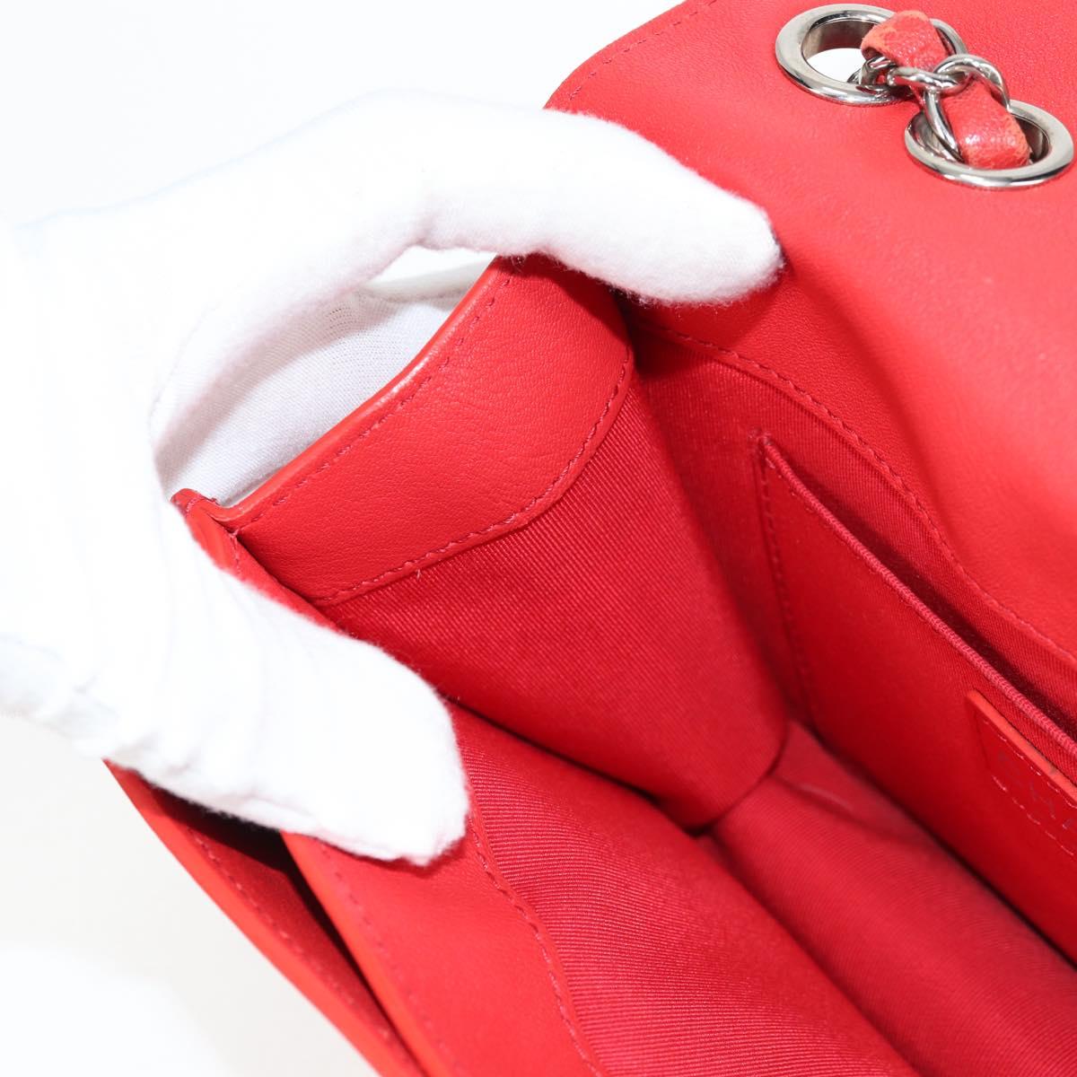 CHANEL Matelasse Chain Shoulder Bag Leather Red Silver CC Auth 138980M