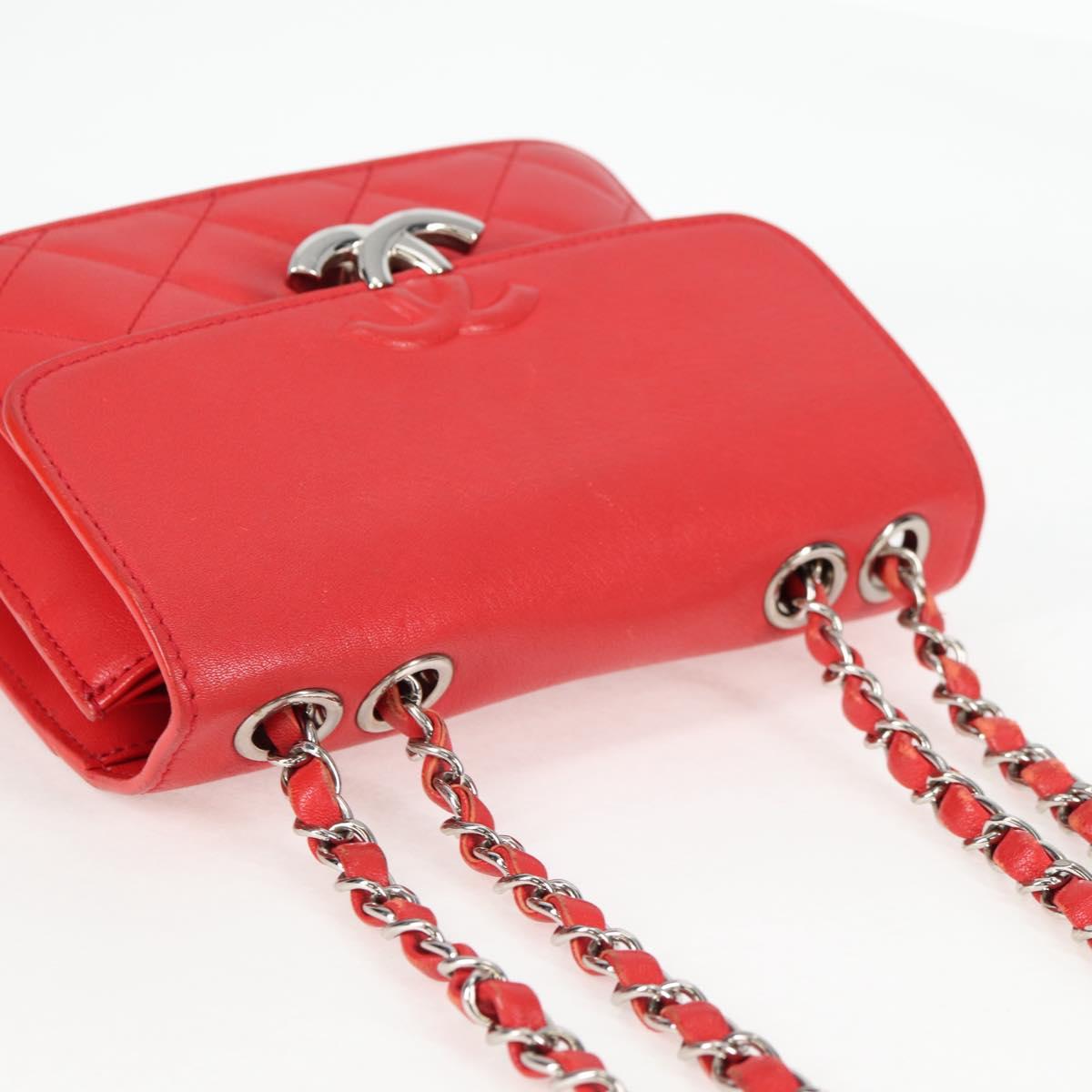 CHANEL Matelasse Chain Shoulder Bag Leather Red Silver CC Auth 138980M