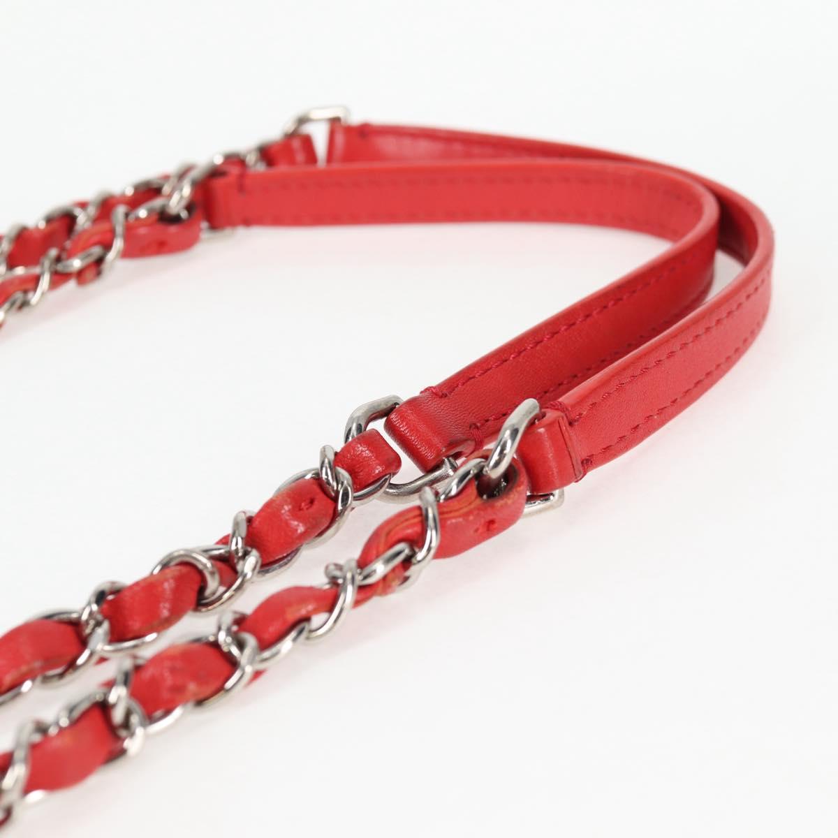 CHANEL Matelasse Chain Shoulder Bag Leather Red Silver CC Auth 138980M