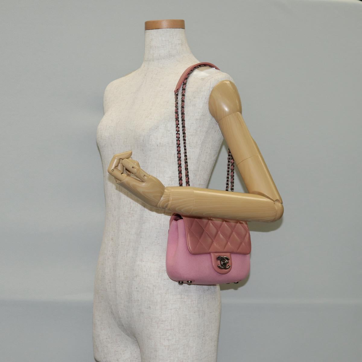 CHANEL Matelasse 20 Chain Shoulder Bag Leather Pink CC Auth 138985A