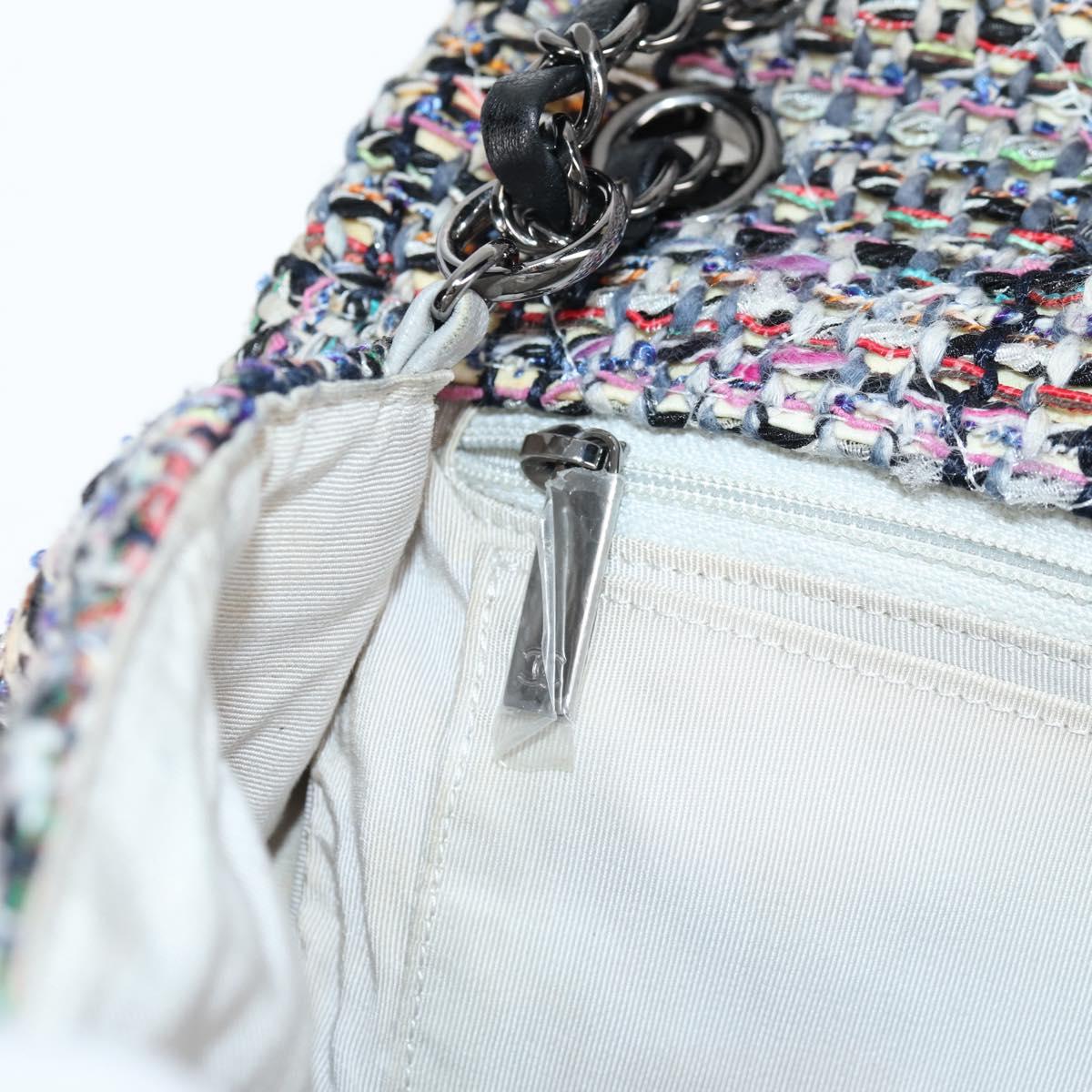 CHANEL Matelasse Camellia Chain Bag Tweed Multicolor Silver CC Auth 138988SM
