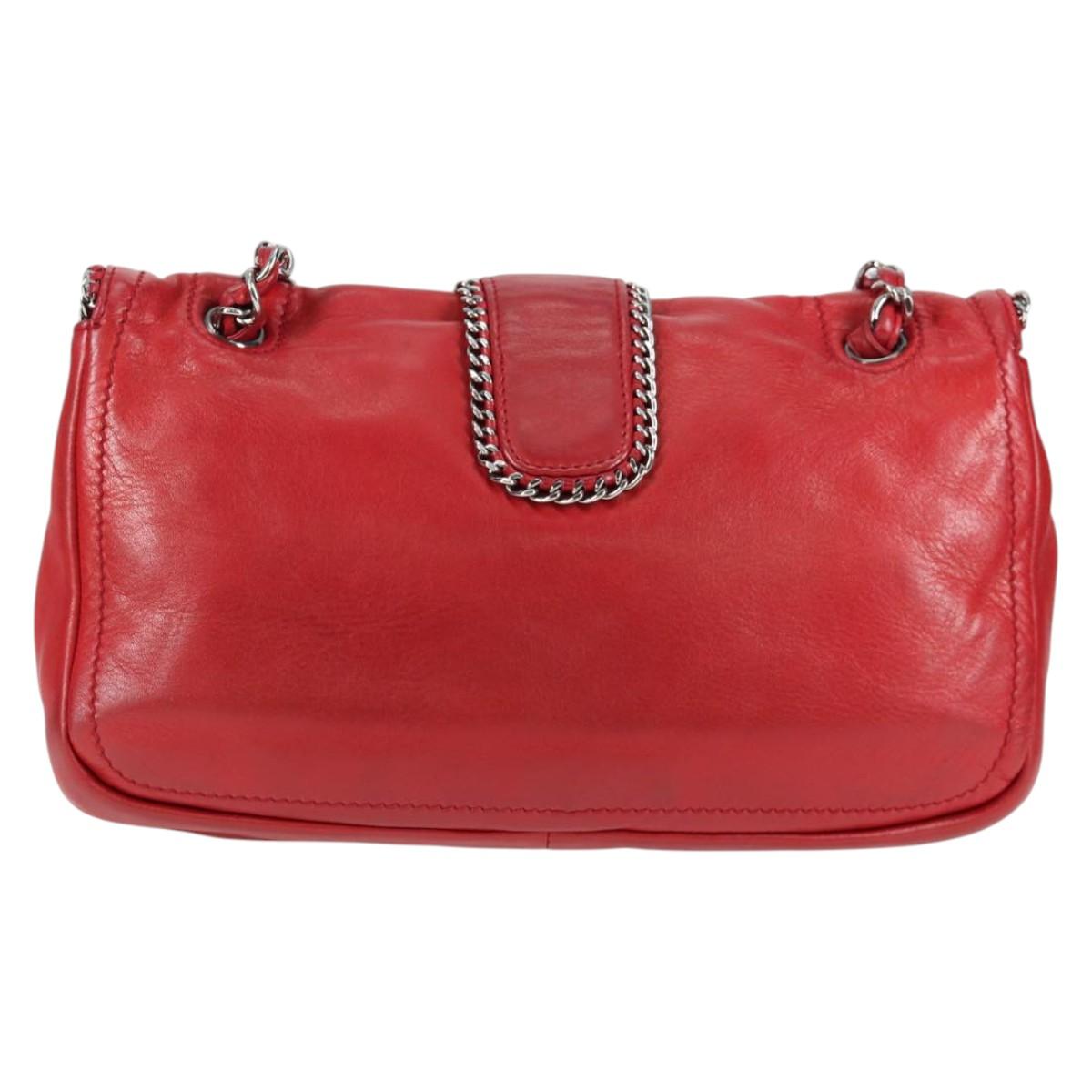 CHANEL Chain Shoulder Bag Lamb Skin Red Silver CC Auth 138990A