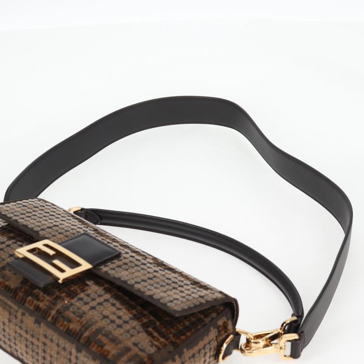 FENDI Zucca Canvas Mamma Baguette Bag Sequin 2way Brown Gold Auth 138993A