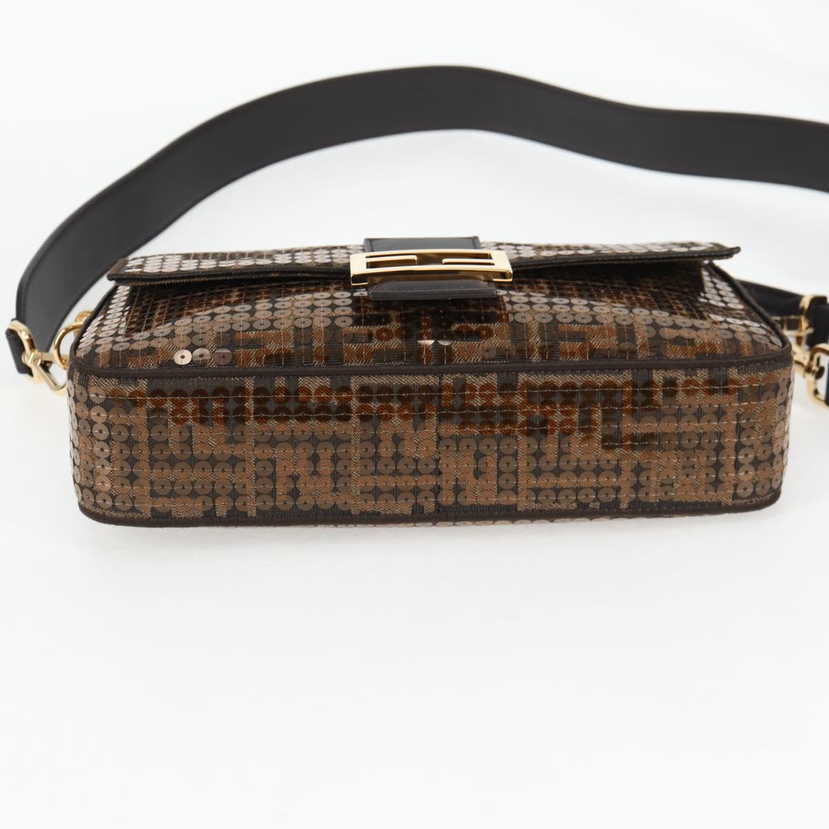 FENDI Zucca Canvas Mamma Baguette Bag Sequin 2way Brown Gold Auth 138993A