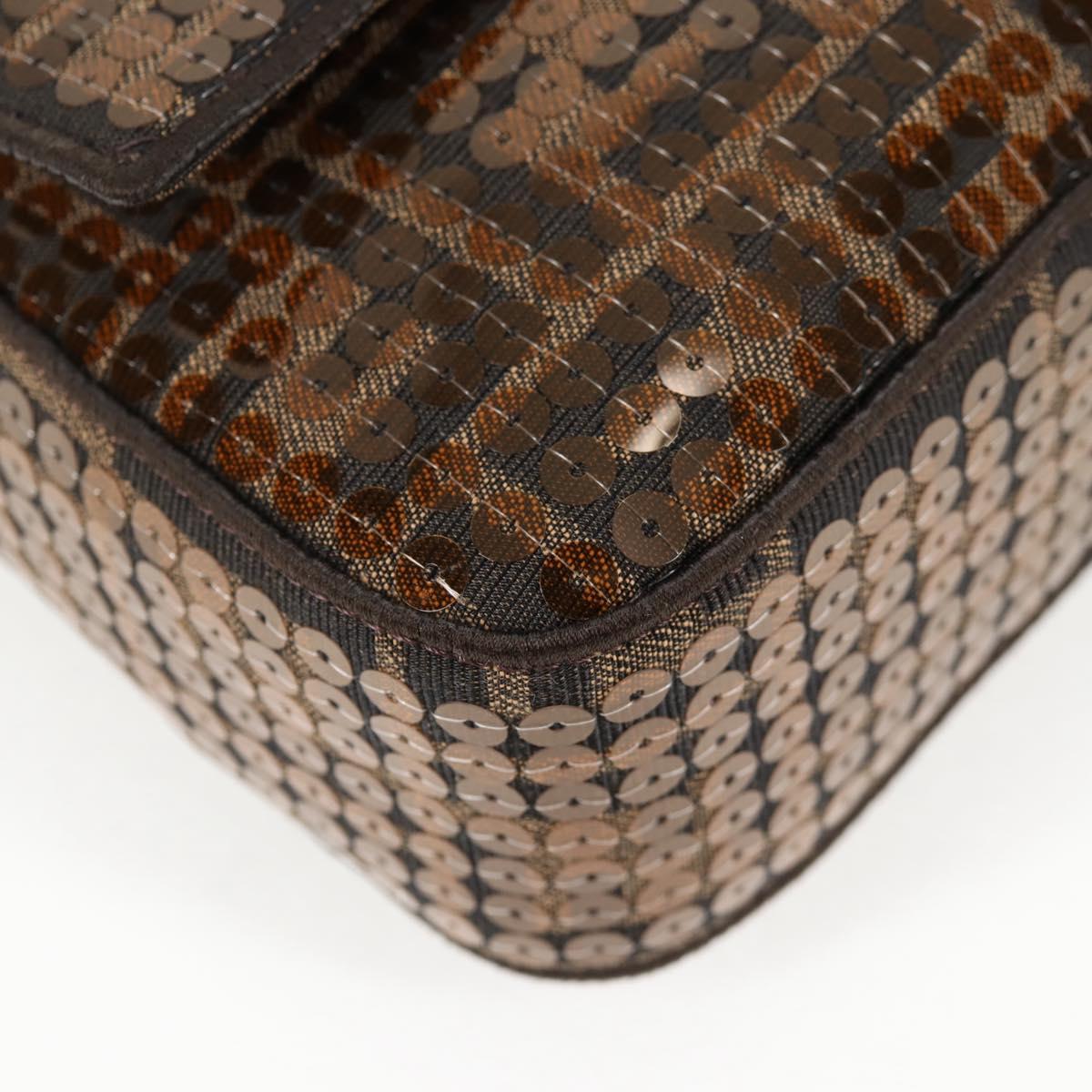 FENDI Zucca Canvas Mamma Baguette Bag Sequin 2way Brown Gold Auth 138993A