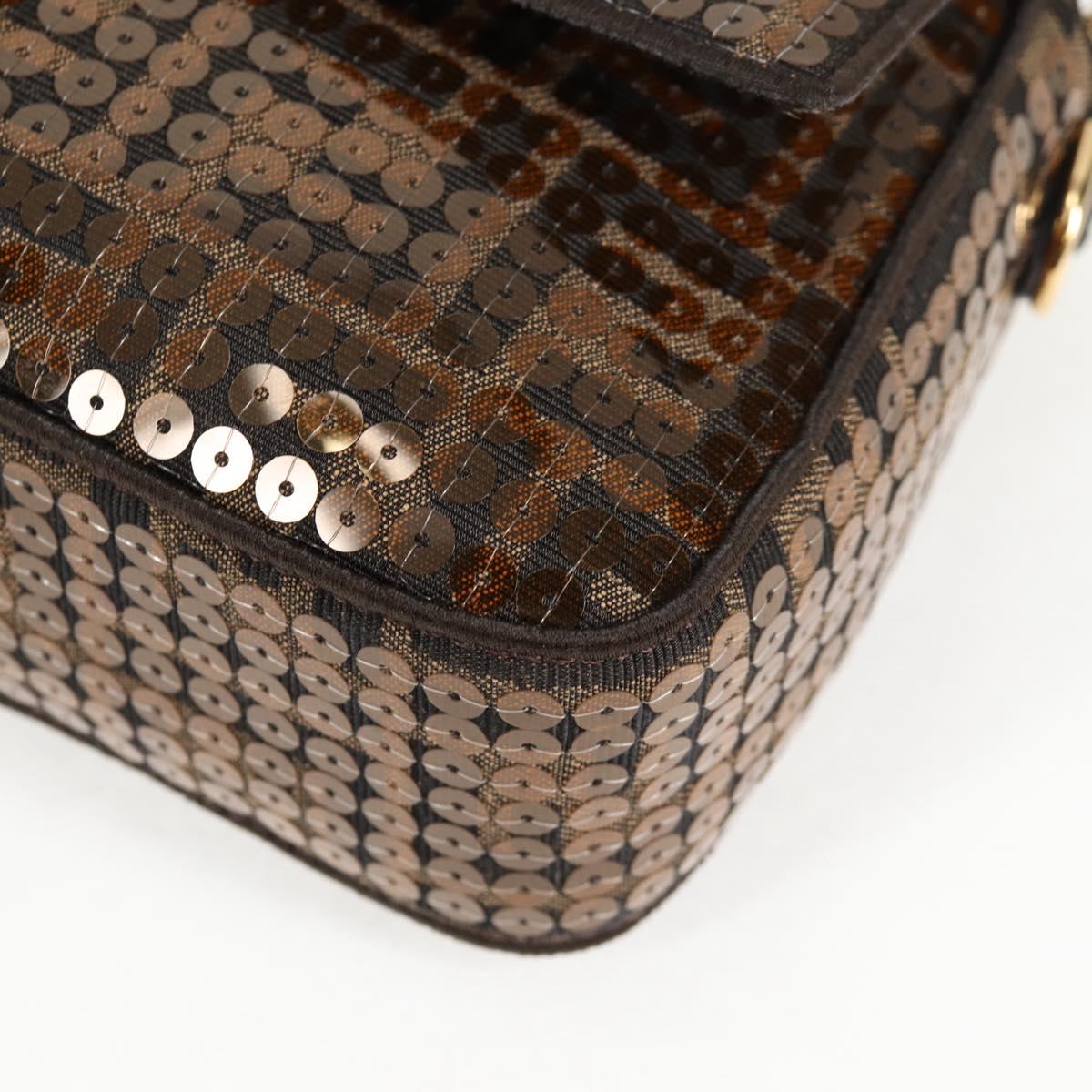 FENDI Zucca Canvas Mamma Baguette Bag Sequin 2way Brown Gold Auth 138993A