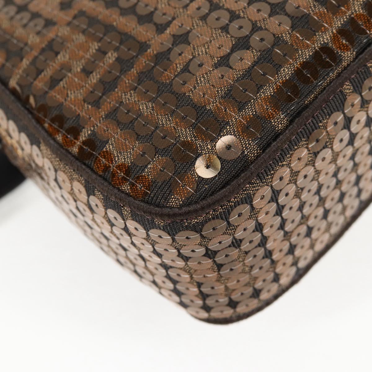 FENDI Zucca Canvas Mamma Baguette Bag Sequin 2way Brown Gold Auth 138993A