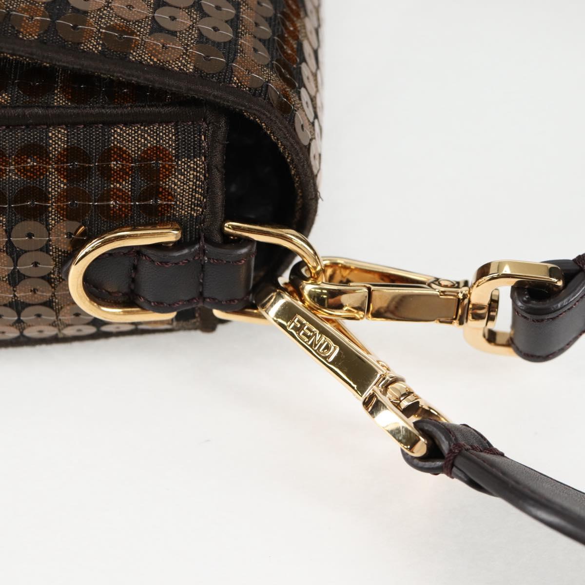 FENDI Zucca Canvas Mamma Baguette Bag Sequin 2way Brown Gold Auth 138993A