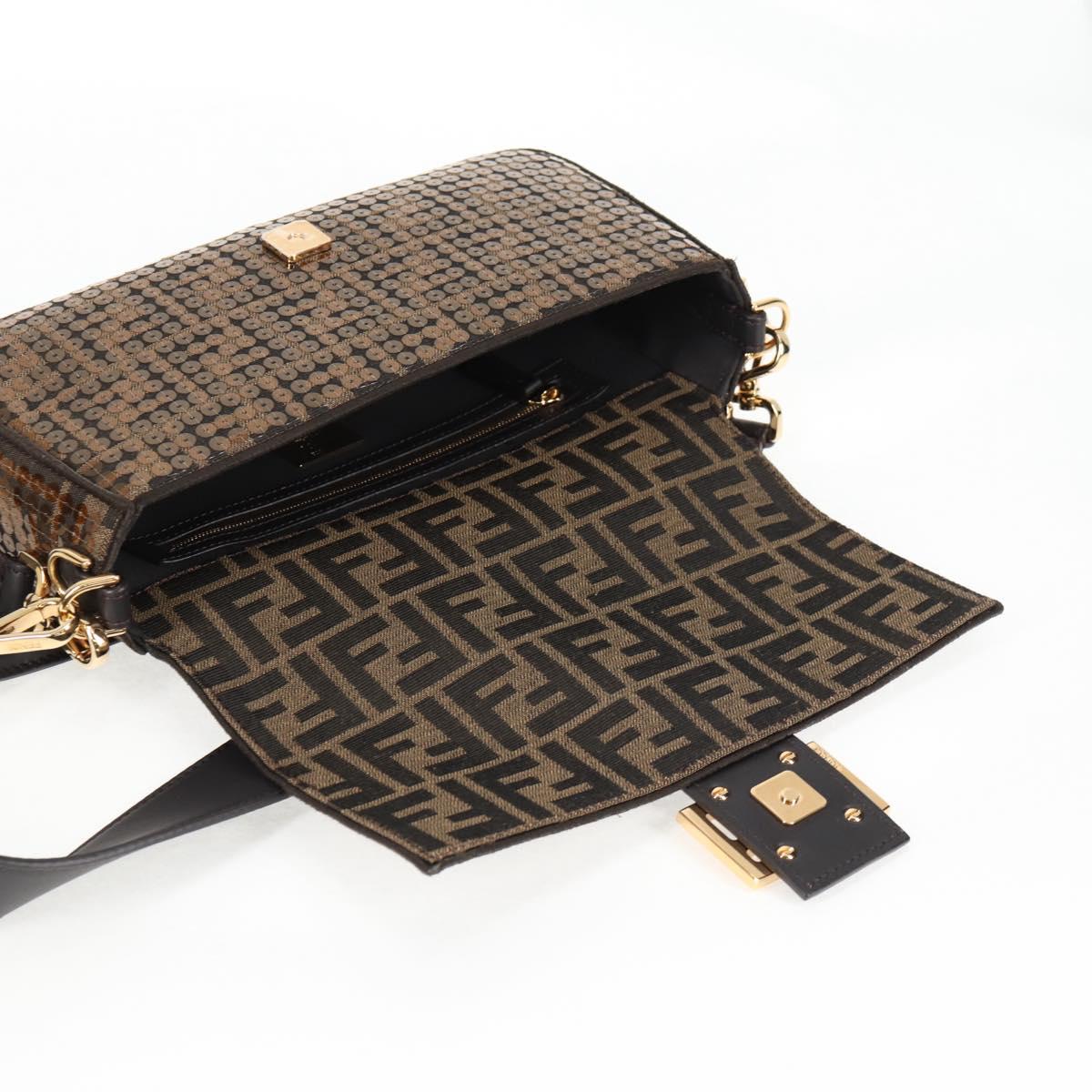 FENDI Zucca Canvas Mamma Baguette Bag Sequin 2way Brown Gold Auth 138993A