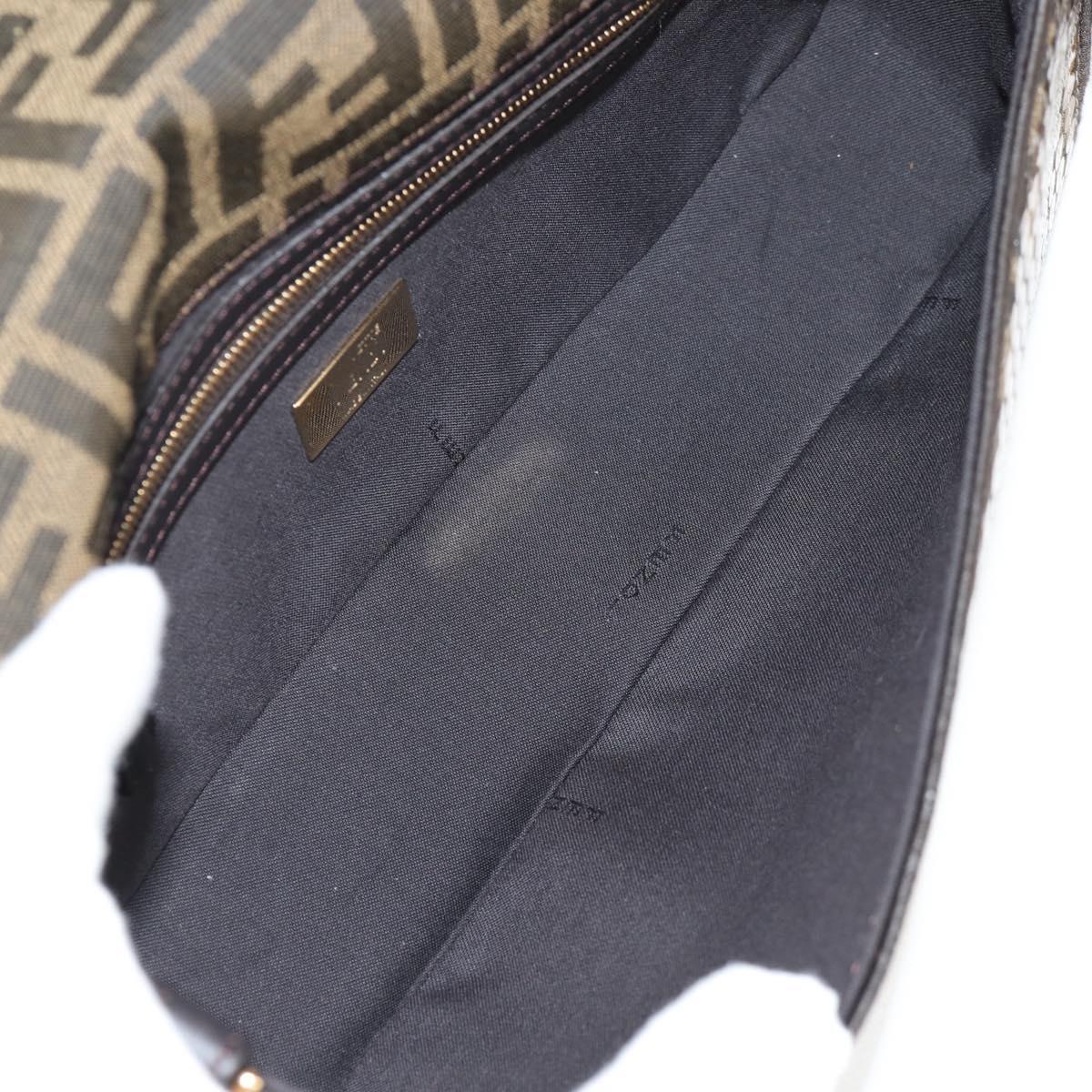 FENDI Zucca Canvas Mamma Baguette Bag Sequin 2way Brown Gold Auth 138993A
