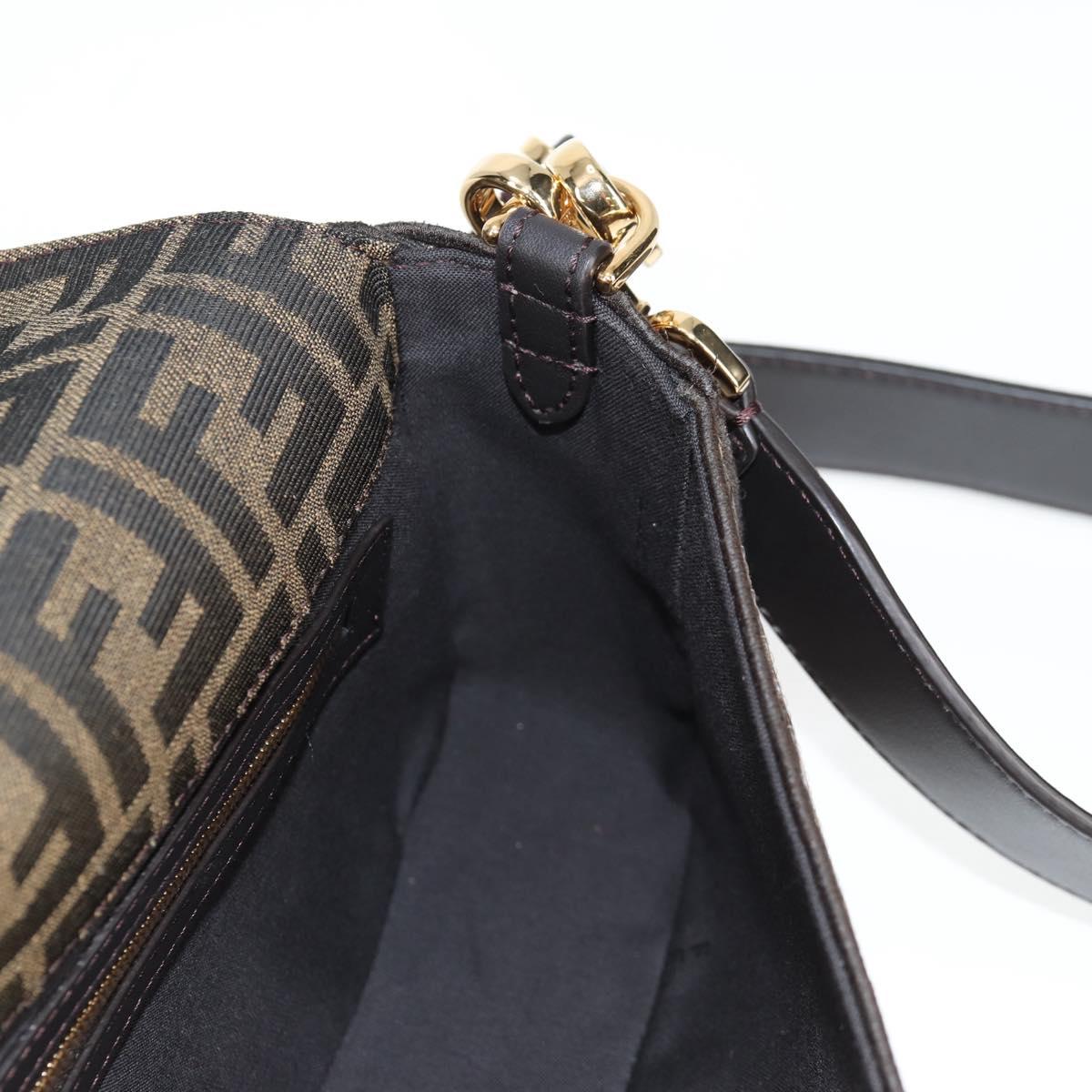 FENDI Zucca Canvas Mamma Baguette Bag Sequin 2way Brown Gold Auth 138993A