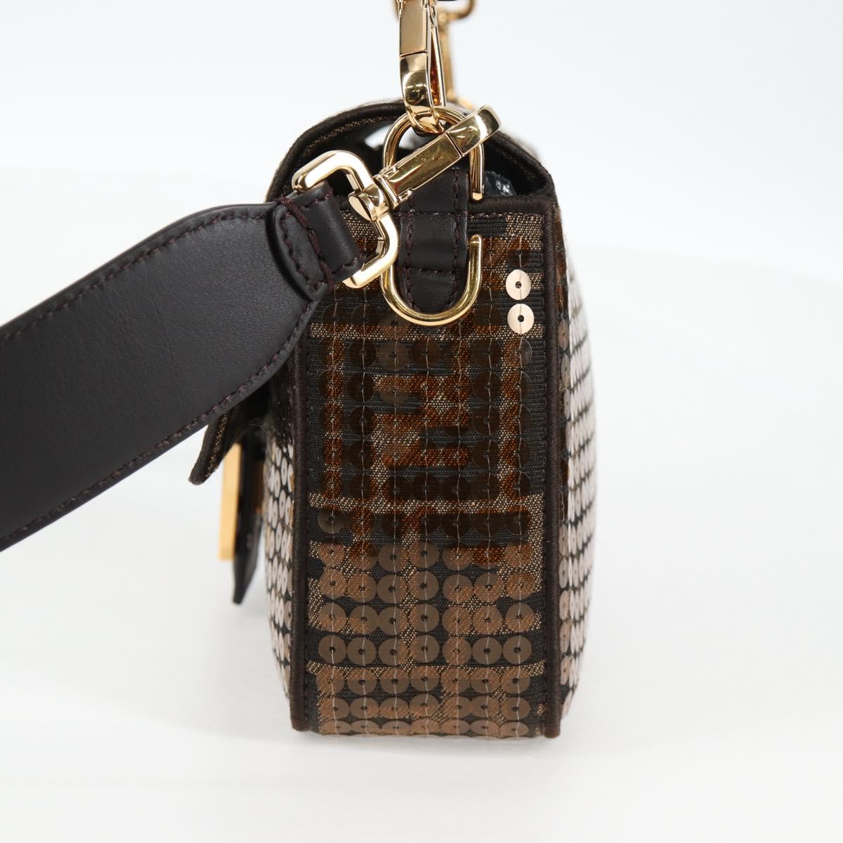 FENDI Zucca Canvas Mamma Baguette Bag Sequin 2way Brown Gold Auth 138993A