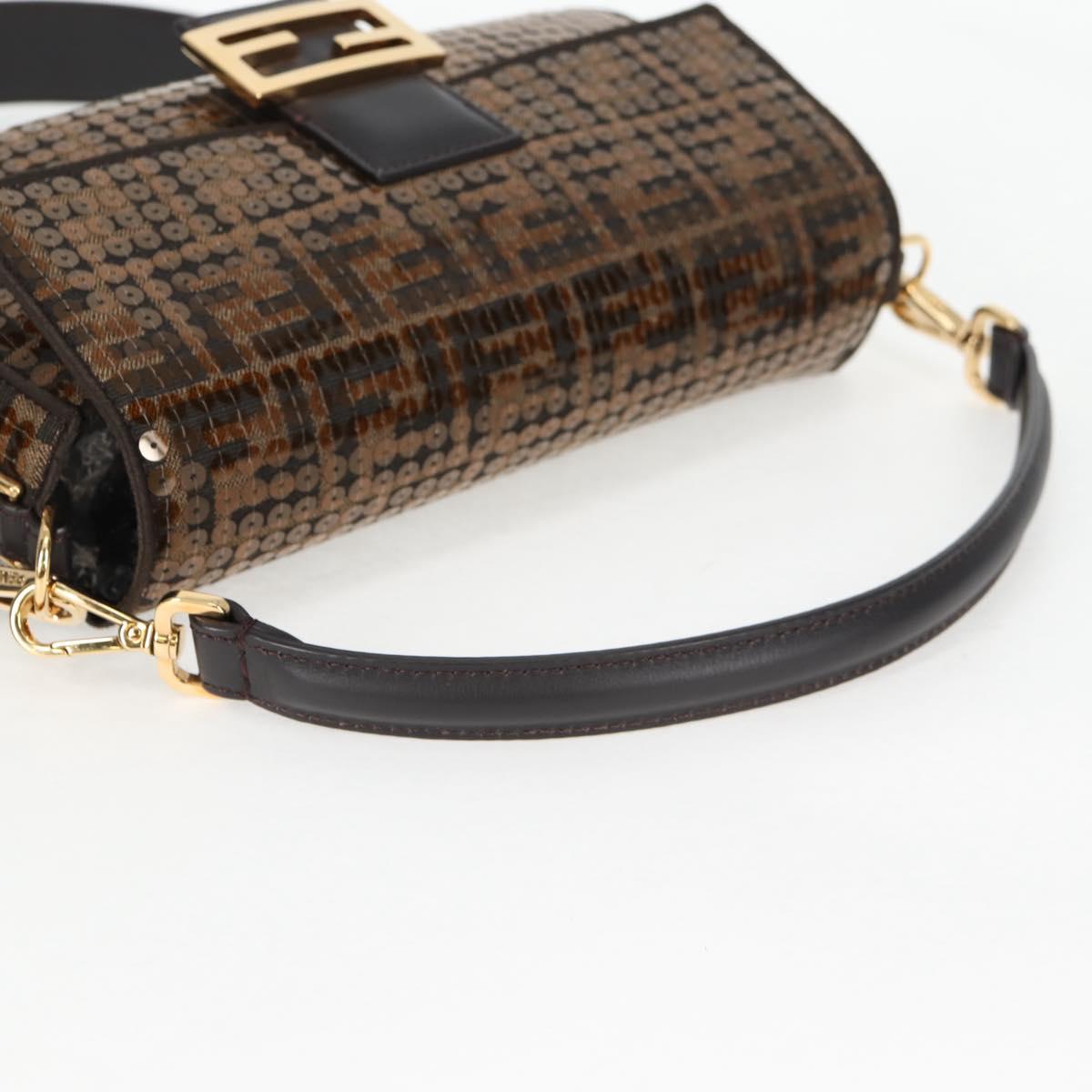 FENDI Zucca Canvas Mamma Baguette Bag Sequin 2way Brown Gold Auth 138993A