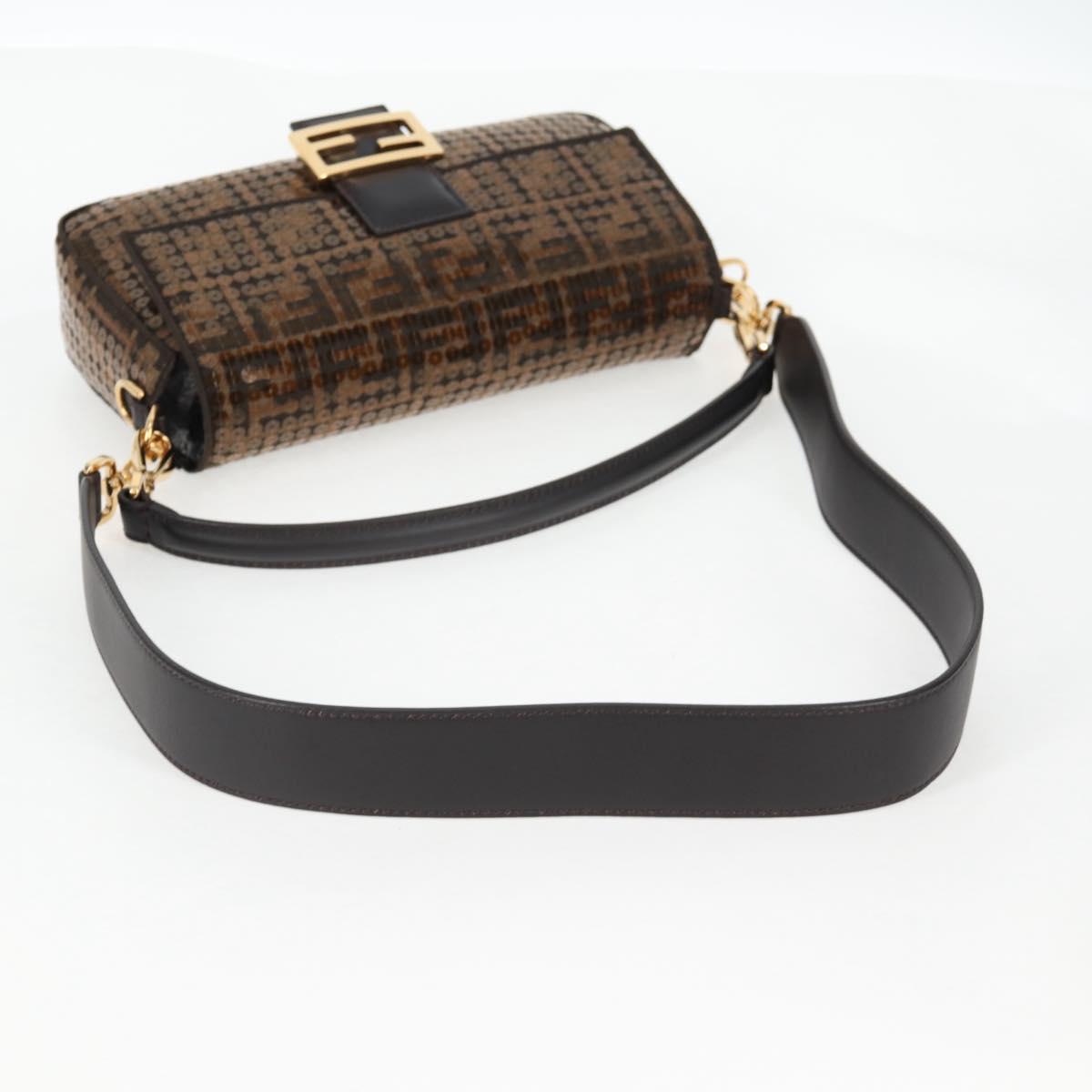 FENDI Zucca Canvas Mamma Baguette Bag Sequin 2way Brown Gold Auth 138993A