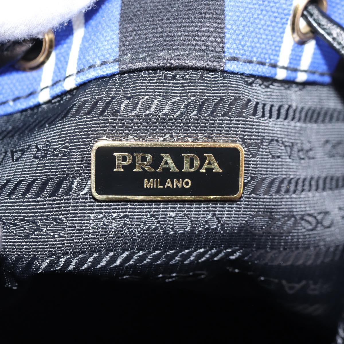 PRADA Rattan Hand Bag Canvas 2way Blue Gold 1BH115 Auth 138994A
