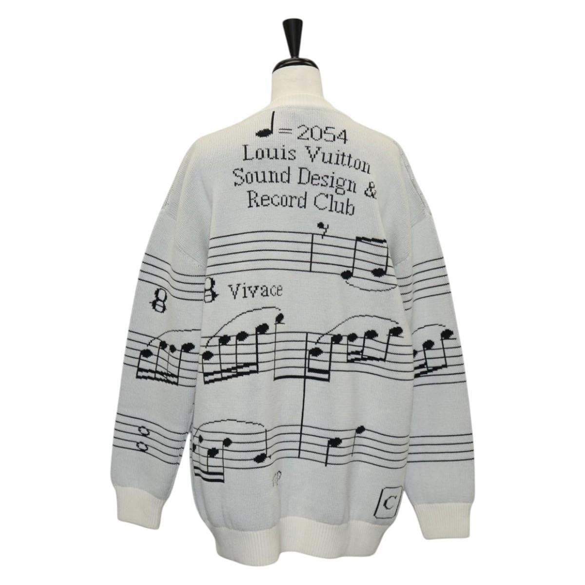 LOUIS VUITTON Knitted Fabrics Musical Note Pattern Wool XS White Auth 139001