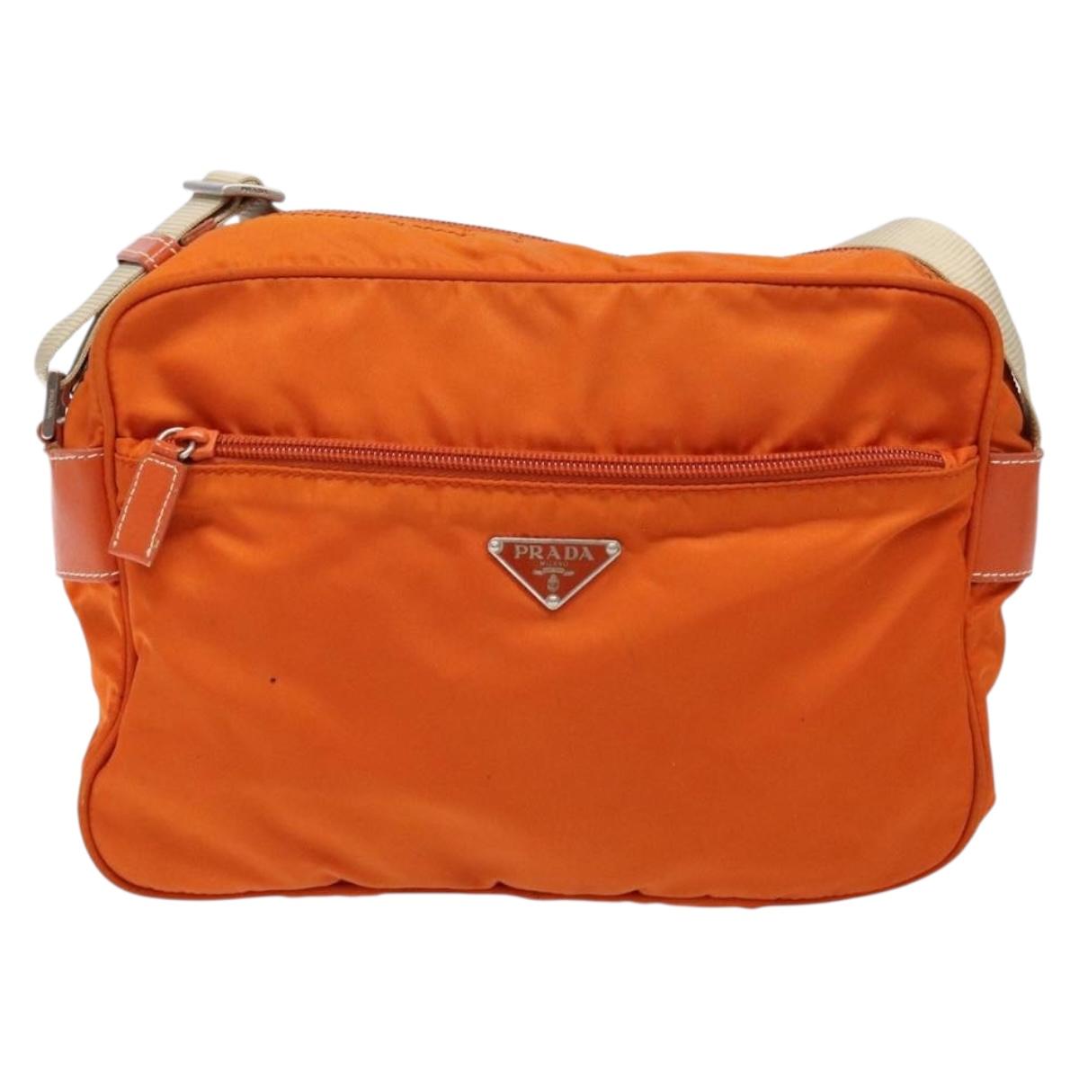 PRADA Shoulder Bag Nylon Orange Silver Auth 139008