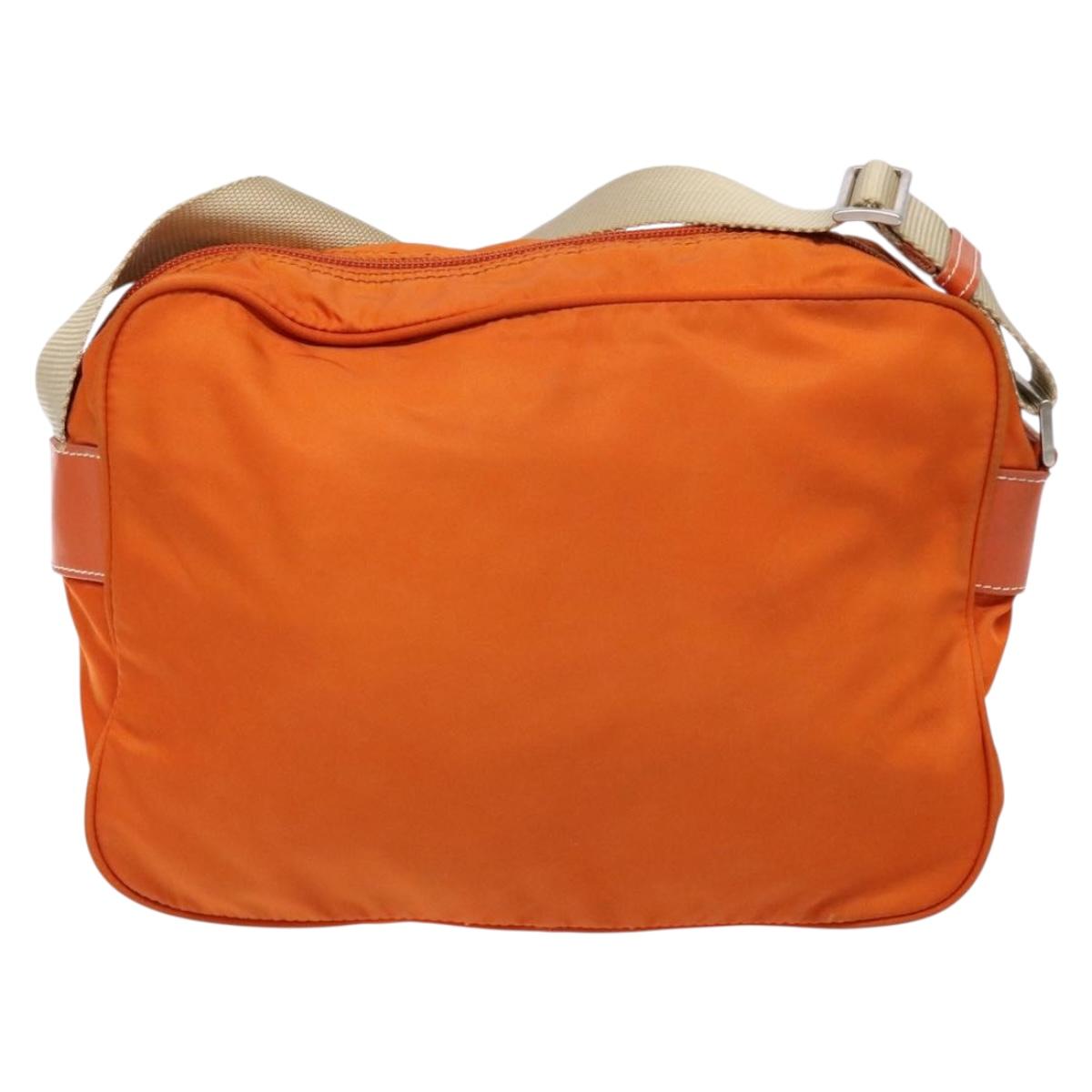 PRADA Shoulder Bag Nylon Orange Silver Auth 139008