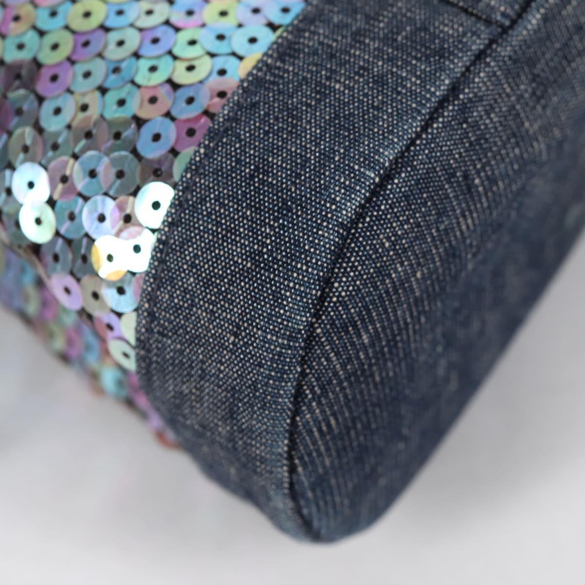 CHANEL Sequin Hand Bag Denim Blue CC Auth 139014SAV